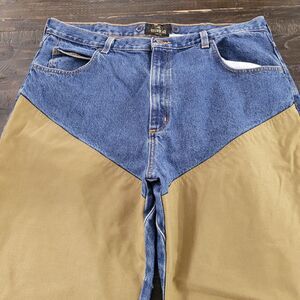 RedHead Double Front Brush Jeans Men's 40x34 Blue Denim Tan Work Pants Carpenter